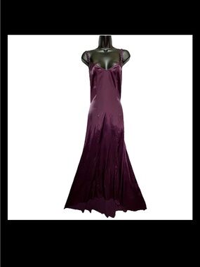 Vintage Newport News Purple Satin Maxi Dress Beaded Straps Open Back Y2K SOLD